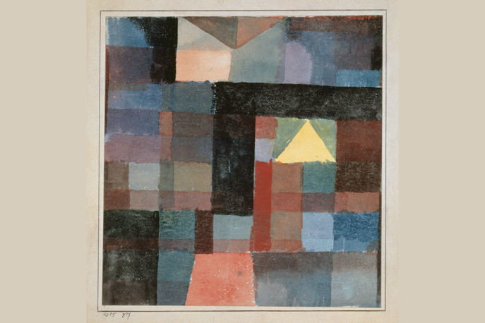 Abbildung des Werks "Raumarchitektur mit der gelben Pyramide" von Paul Klee