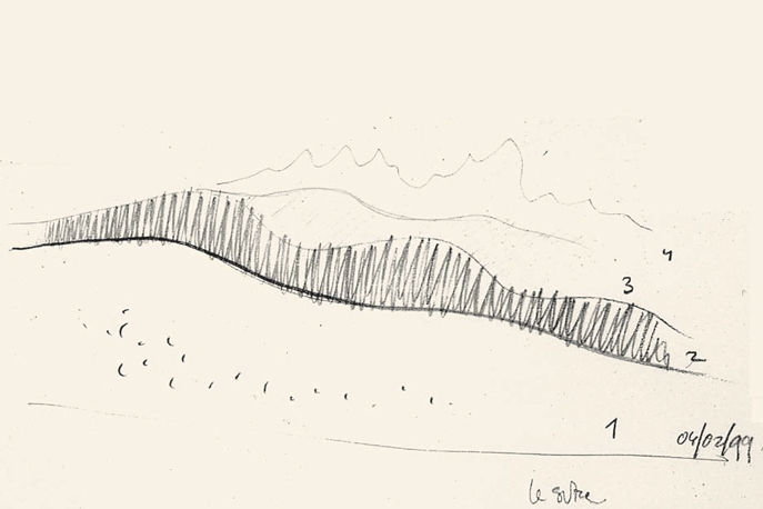 Skizze von Renzo Piano für den Bau des Zentrum Paul Klee
